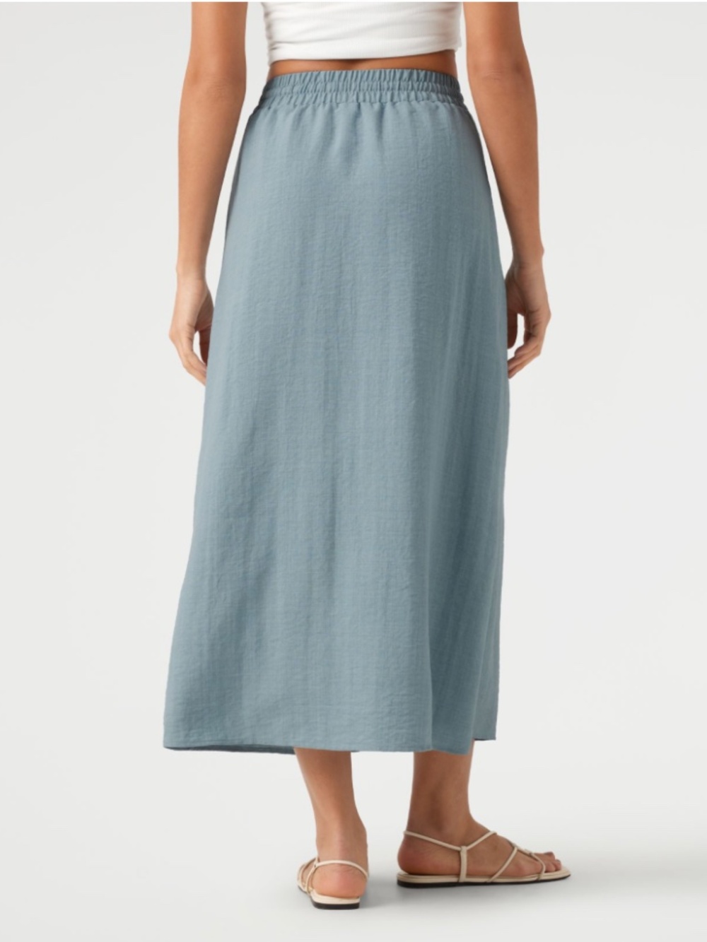 New Halara High Waisted Drawstring Maxi Linen-Feel Casual Skirt cyan blue large - Picture 3 of 5